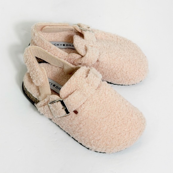Lucky Brand Other - Lucky Brand Clogs Girls Pink Faux Shearling Sherpa Buckle Slingback Shoes Sz 12